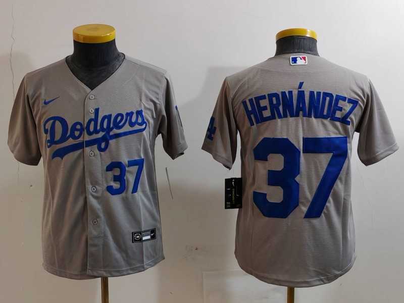 Youth Los Angeles Dodgers #37 Teoscar Hernandez Number Grey Cool Base Stitched Jerseys->mlb youth jerseys->MLB Jersey